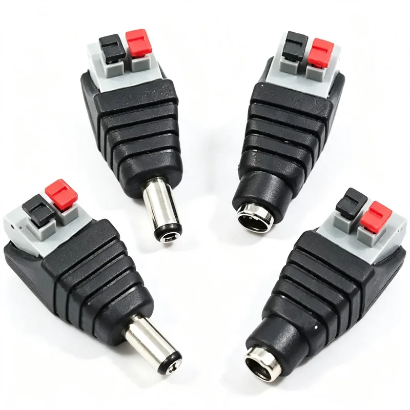 DC5521 Male Female Plug Adapter 5.5x2.1mm Wire No Welding Press Type Suitable for Monitoring LED Power Connector Press Type 12V