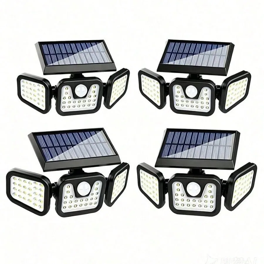 74LED Solar Wall Light Motion Sensor Outdoor Waterproof IP65 3-Head Rotatable Garden Security Light for Yard Garage Patio Driveway Auto On/Off Night Light