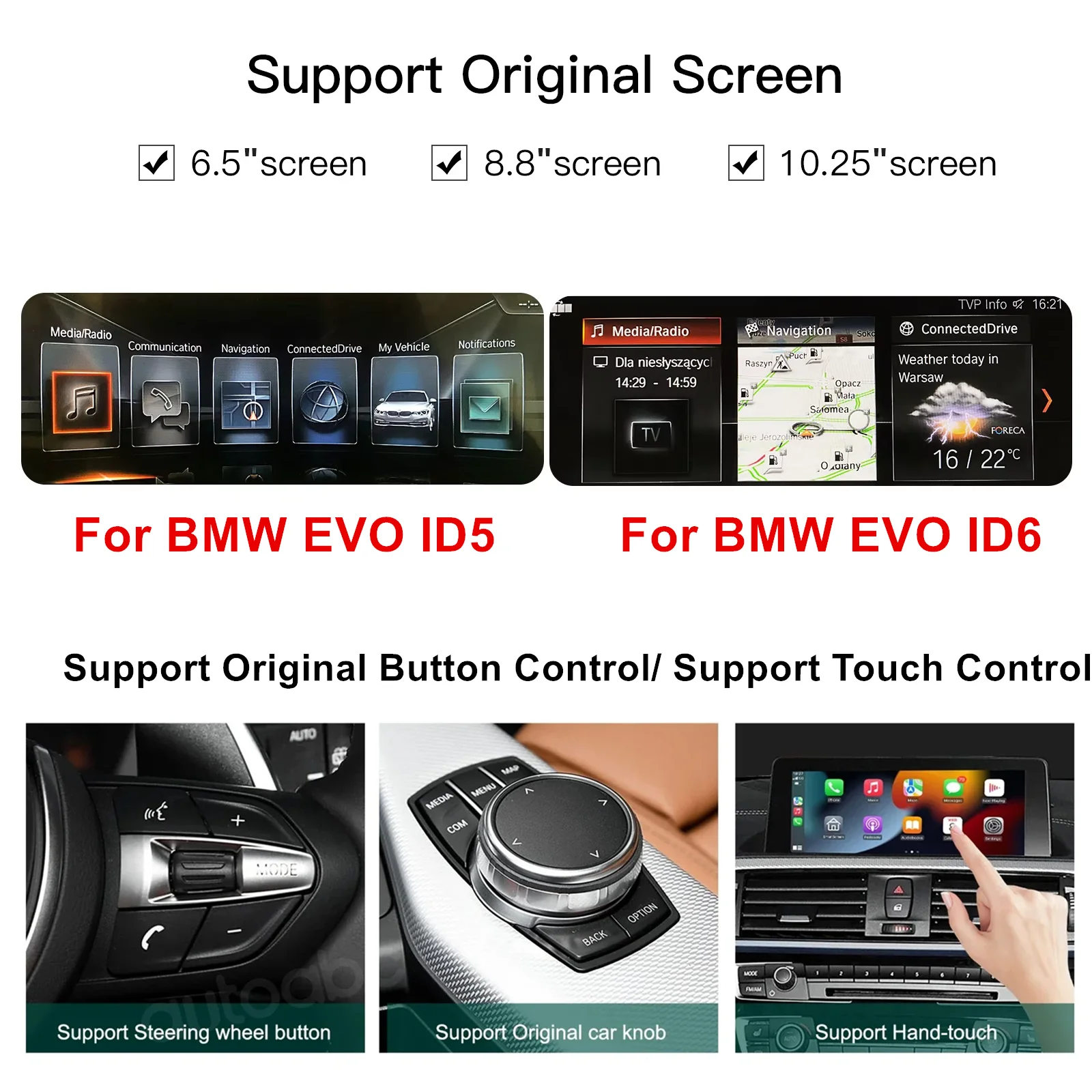 لسيارات BMW EVO X1 X2 X3 X4 X5 F15 F85 X6 F16 F86 G01Wireless CarPlay Android Auto Mirror Link AirPlay دعم وظيفة اللمس #2