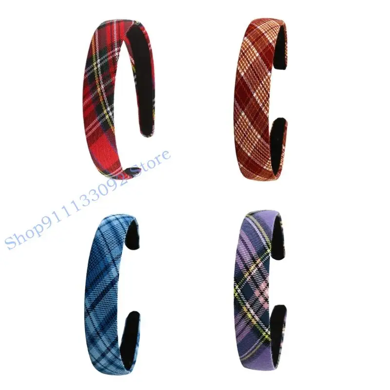 

H9ED клетчатый обруч для волос, тканевый широкий ободок для волос, нескользящий аксессуар для укладки волос для взрослых и