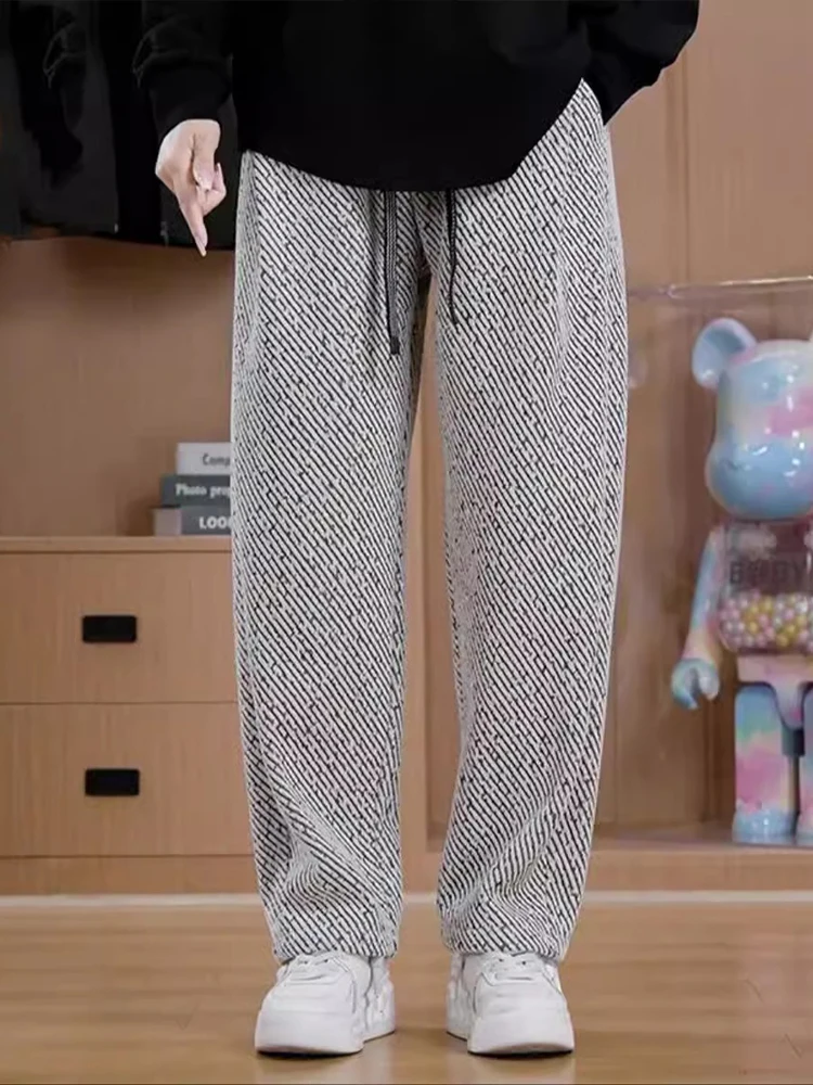 

Men's Fce Lined Loose Fit Spor Winter Warm Straight Leg Casual Pants Faionable Brand Comfortable Breathable Long Trousers