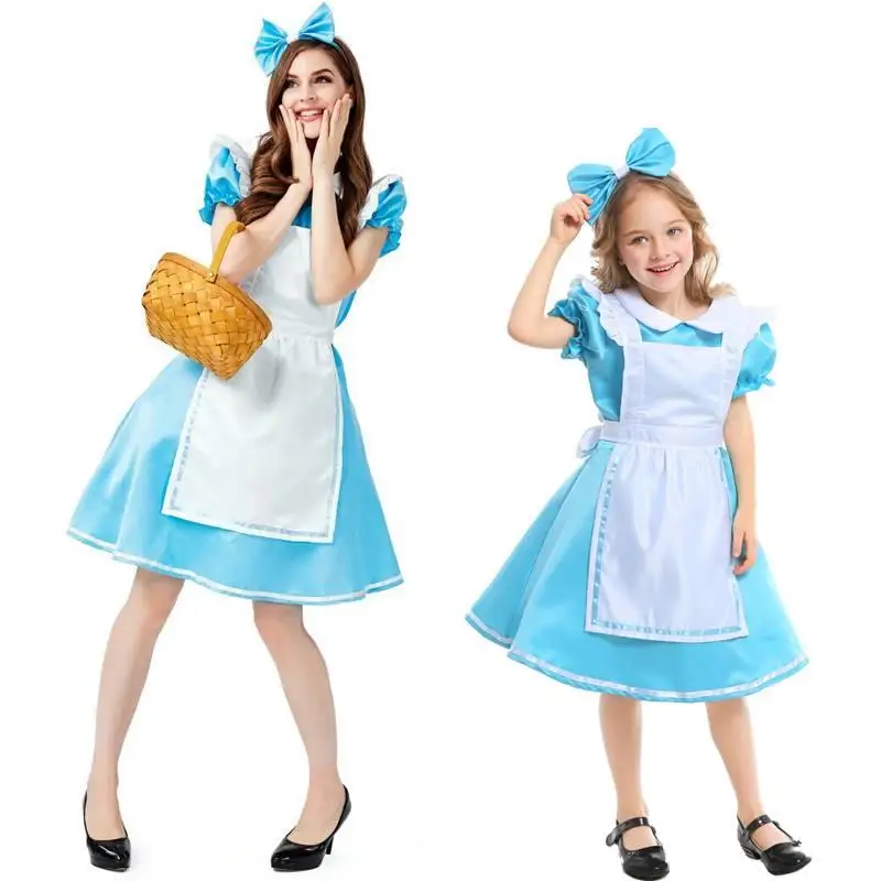 Alice in Wonderland Cosplay Costume loween Performance Outfit Parent-Child Matching Traditional Chinese Costume Polyester