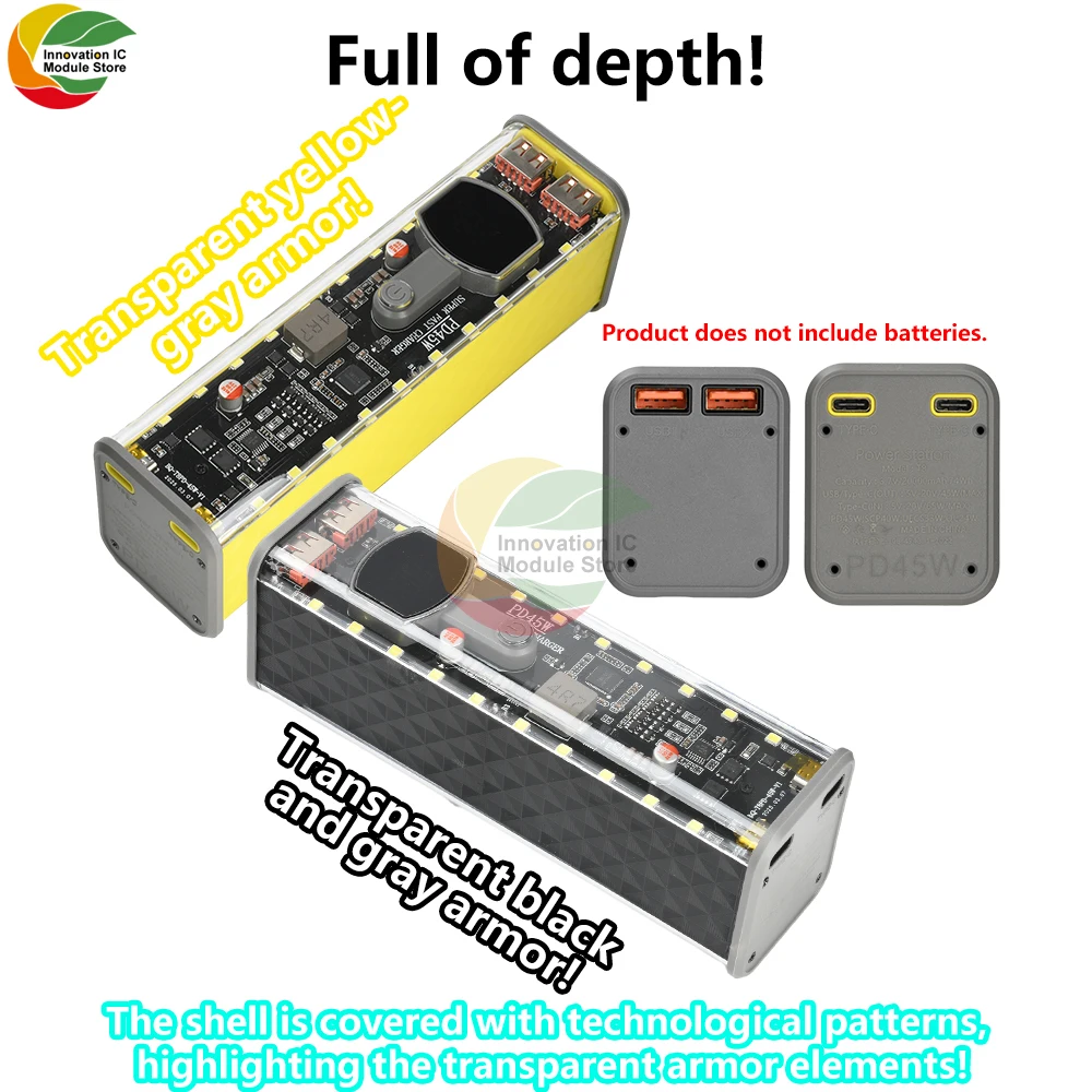 PD 45 واط شحن سريع للغاية حافظة شفافة قابلة لإعادة الشحن 8 قطعة 18650 حافظة بطارية مع ضوء خارجي #2