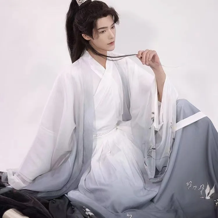 Men Women Hanfu Traditional Chinese Weijin Period Waist Length Skirt Clothing Vintage Lovers Couple Stage Street Cosplay Costume