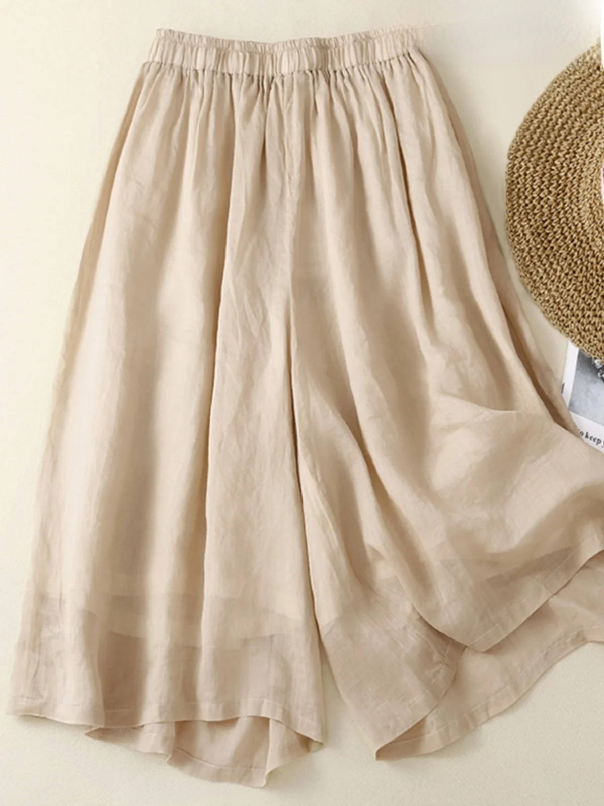 

Модные летние женские брюки-кюлоты из хлопка и льна с широкими штанинами, тонкие, укороченные, для похудения