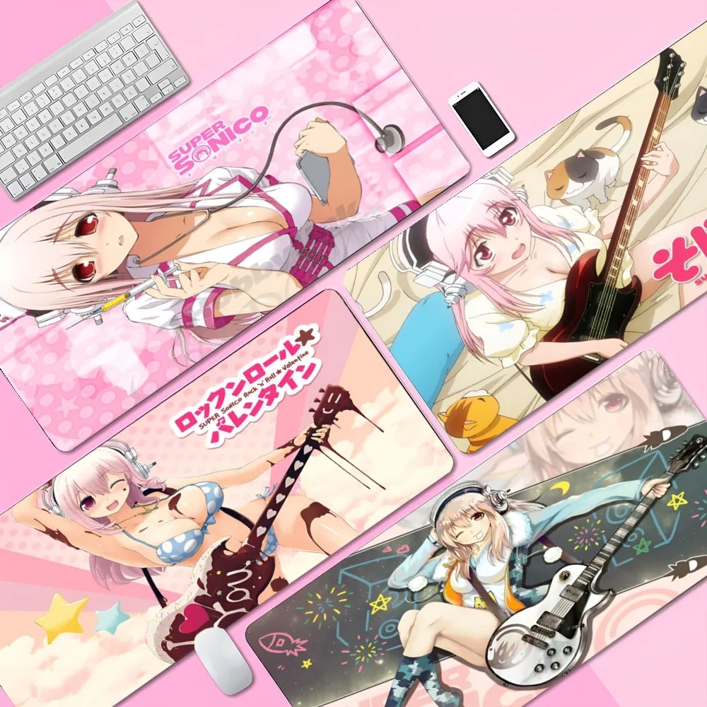 Super Sonico 80x30cm XL Lockedge Thickened Mouse Pad Oversized Gaming Keyboard Notebook Table Mat for Teen Girls Bedroom