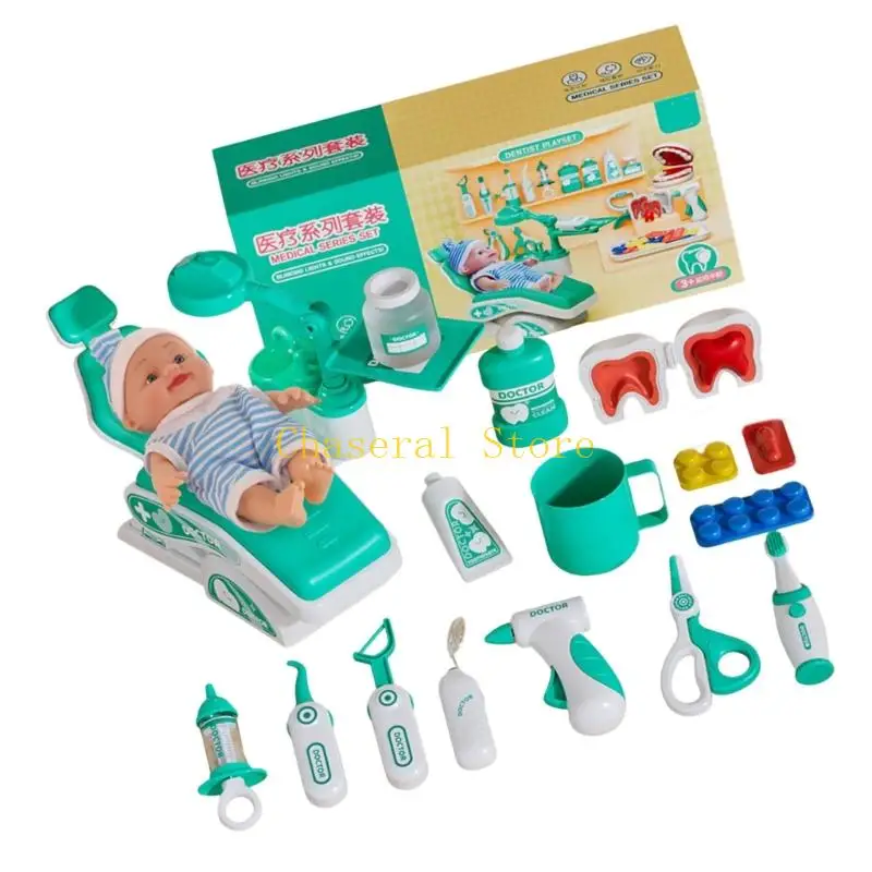 E7ce Trẻ giả vờ chơi bộ dụng cụ nha sĩ bác sĩ với các công cụ và phụ kiện bác sĩ thực tế