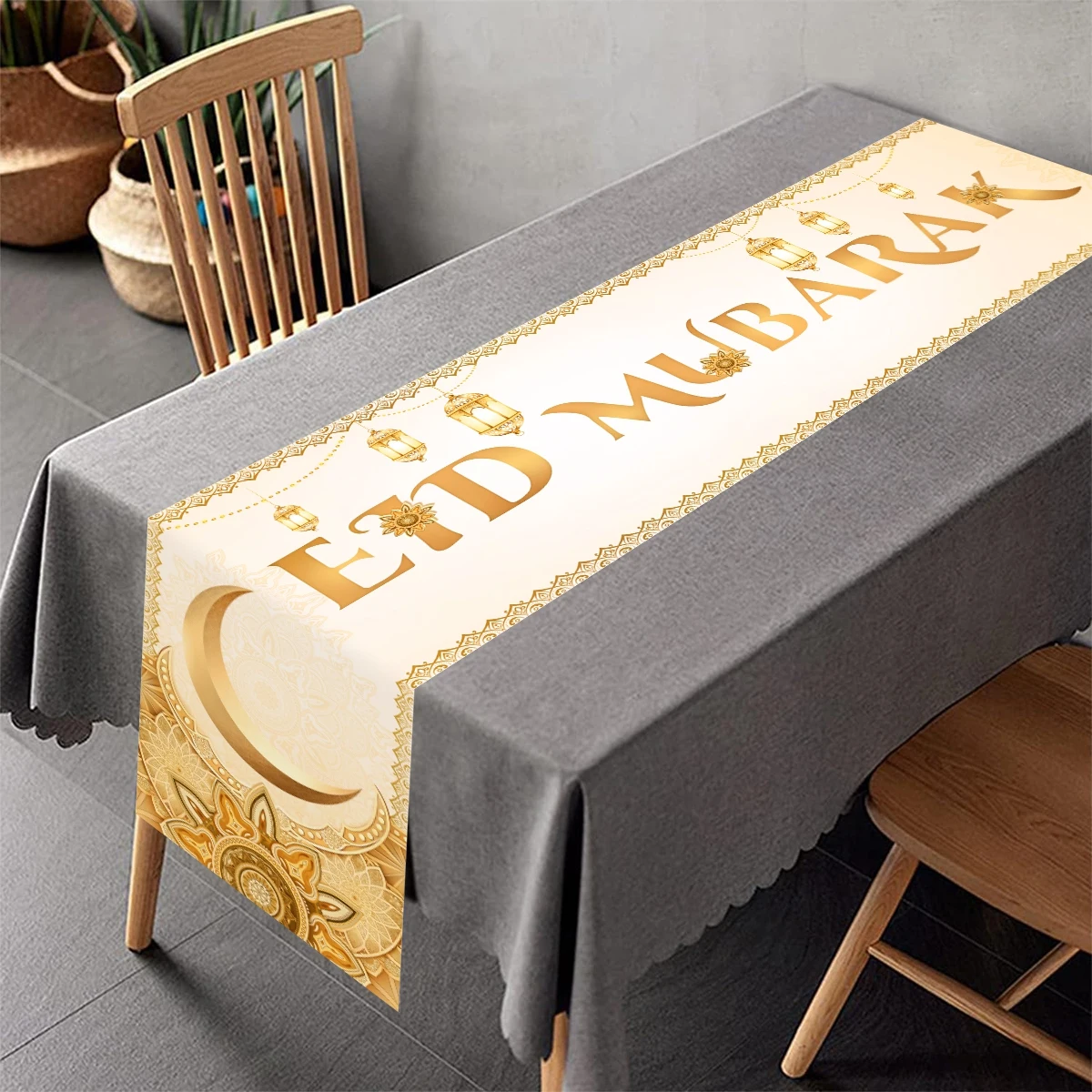 White Gold Polyester Round Table Cover Table Decor Eid Mubarak Restaurant Decoration Tablecloth Ramadan Home Decor Islamic Art