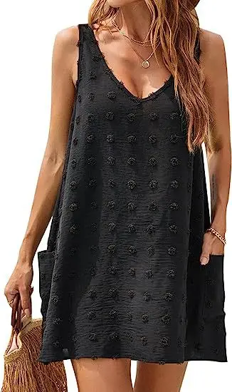 Copricostume da spiaggia da donna con scollo a V, gilet ampio, cinturino, tasca, maglietta, abito casual, moda estiva, abbigliamento taglie forti