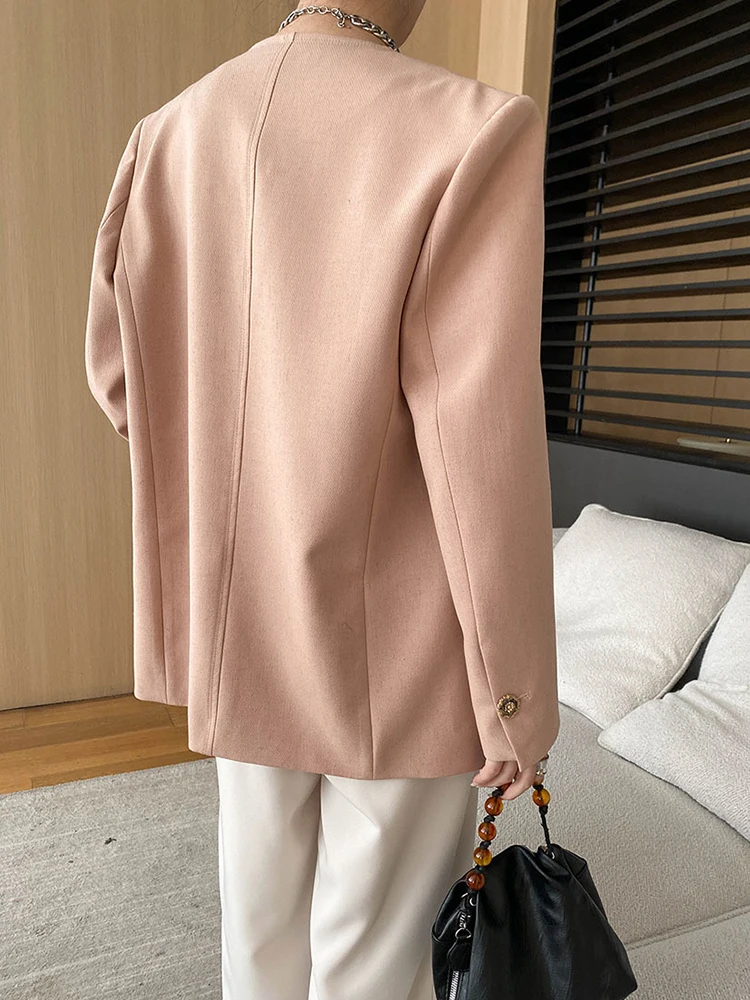 ZOCI Office Lady Round Neck Blazers For Women Single Breasted Minimalism Loose Jackets Fashion 2024 Autumn New FC1175