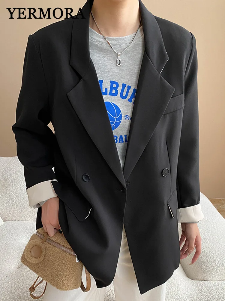 

YERMORA Black Asymmetric Back Button Casual Blazer For Women Lapel Long Sleeve Loose New Jacket Fashion Tide Spring Autumn 2025