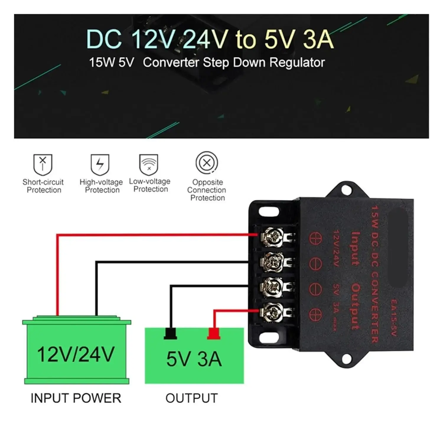 DC Converter Voltage Reducer Regulator Step Down Buck Converter Power Supply Volt Transformer Module 12V 24V to 5V 3A 5A 10A 15A