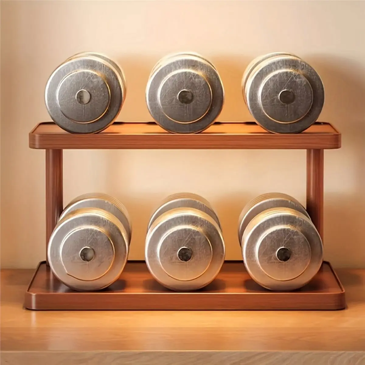 ABSF Versatile 2-Tier Wooden Storage Rack for Kitchen & Tea Room - Countertop Organizer with Decorative Handles, Ideal Spices