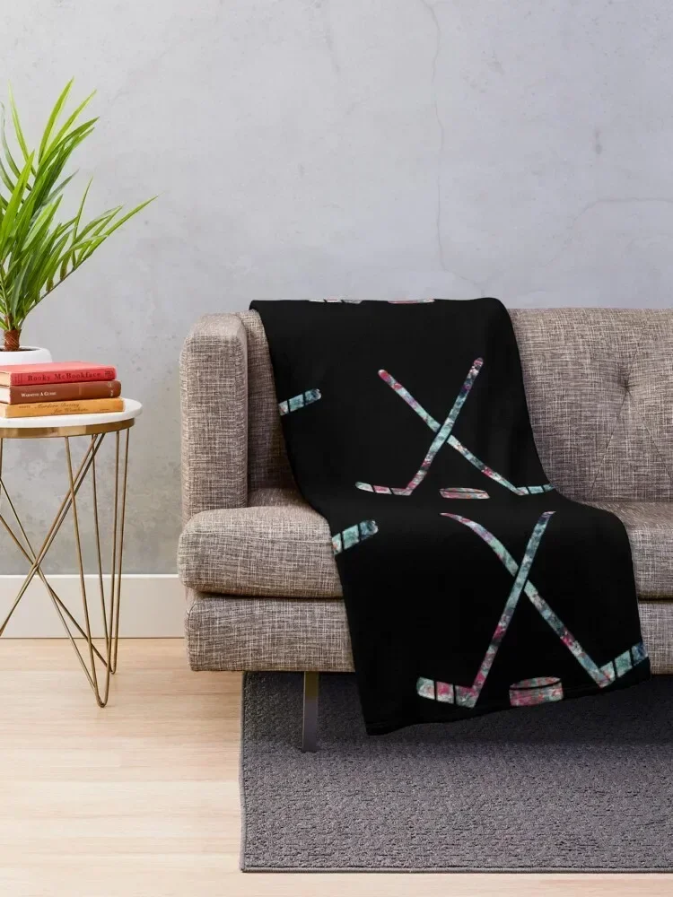 Hockey Sticks in Kraken Colors Throw Blanket