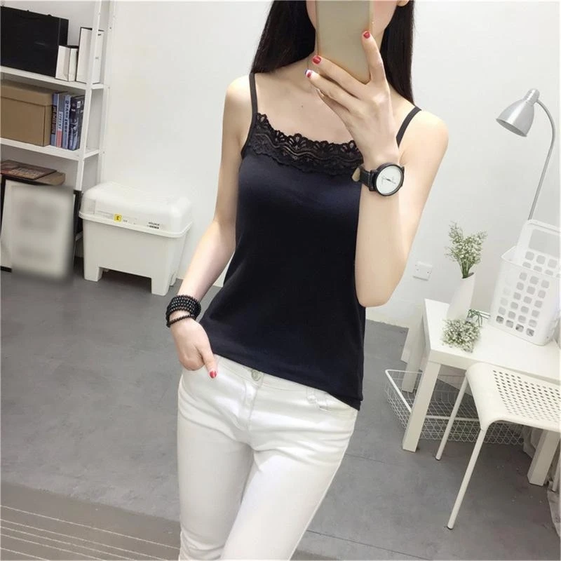 N5KF Women's Crop Tops Summer All-matching for Tank Tops Casual Sleeveless T-shirt Lace Camisole Street