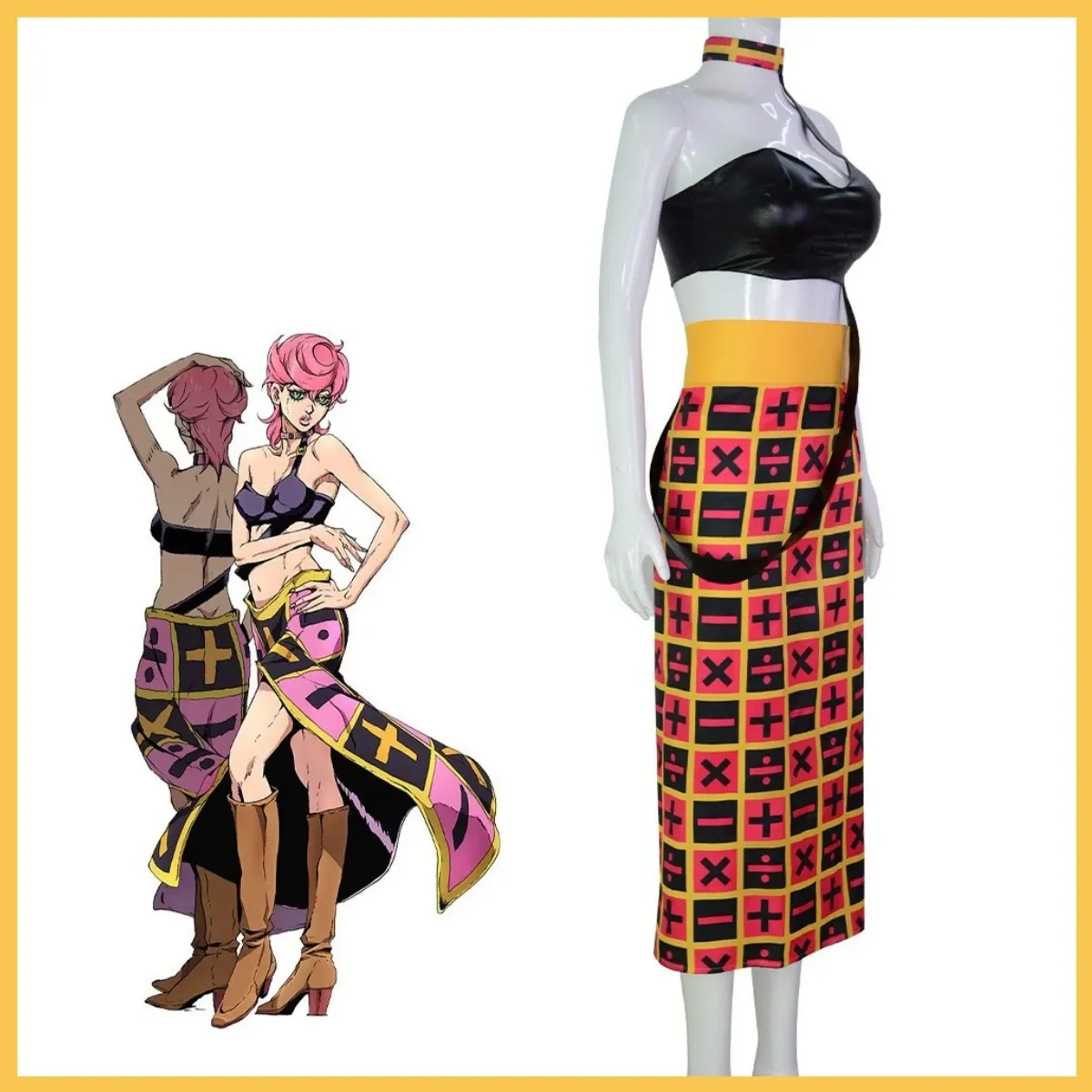 أنيمي جوجو مغامرة غريبة الذهبي الرياح تريش أونا تأثيري حلي شعر مستعار بولي Tube أنبوب القمم منقوشة تنورة امرأة مثير كرنفال حفلة البدلة