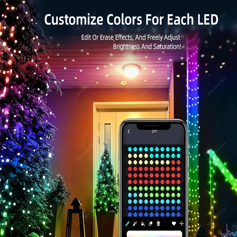USB plug 2.1M Smart Christmas Tree Light Bluetooth APP APP Controlled 400LEDs RGB DIY Lmage Light String Christmas Decorations