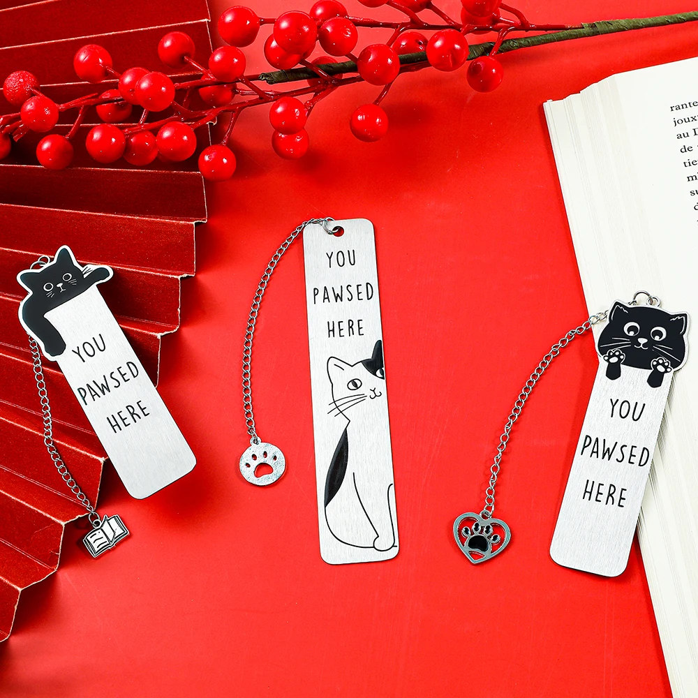 1 قطعة الإشارات المرجعية القط لطيف لمحبي القط ، Kawaii القط الأسود الفولاذ المقاوم للصدأ الإشارات المرجعية ، القراءة بمناسبة القرطاسية لمحبي الكتاب