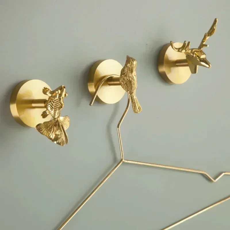 

Brass Punch-free Key Hook Rack Holder Animal Plant Wall Hanging Decoration Coat Hat Storage Rack Bathroom Kitchen Pendant Hanger