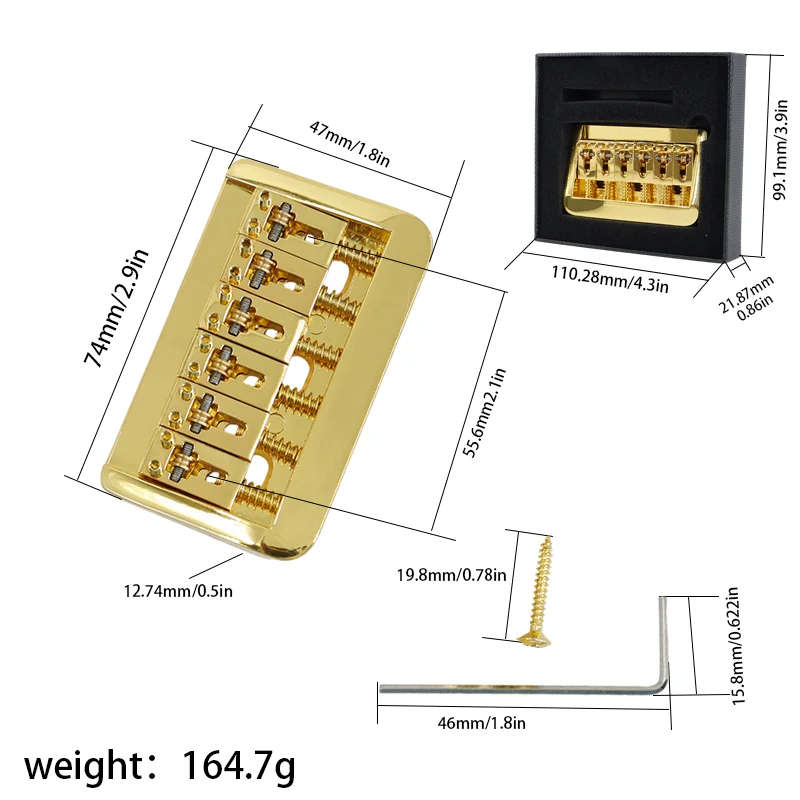 

Gold Zinc Alloy Adjustable 6-String Electric Guitar Fixed Hardtail Bridge Guitar Replacement Part