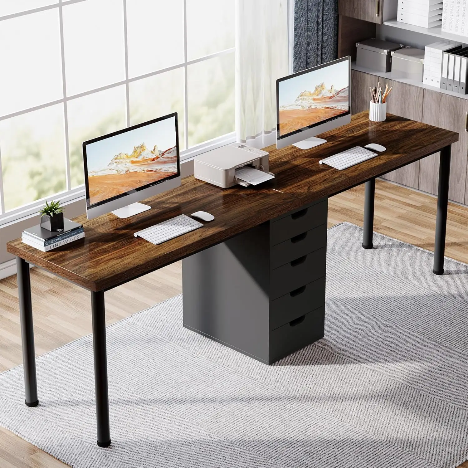 Tribesigns Two Person Computer Desk with 5 Drawers, 78.7 Inches Extra Long Double Office Desk, Modern Simple Double Computer Des