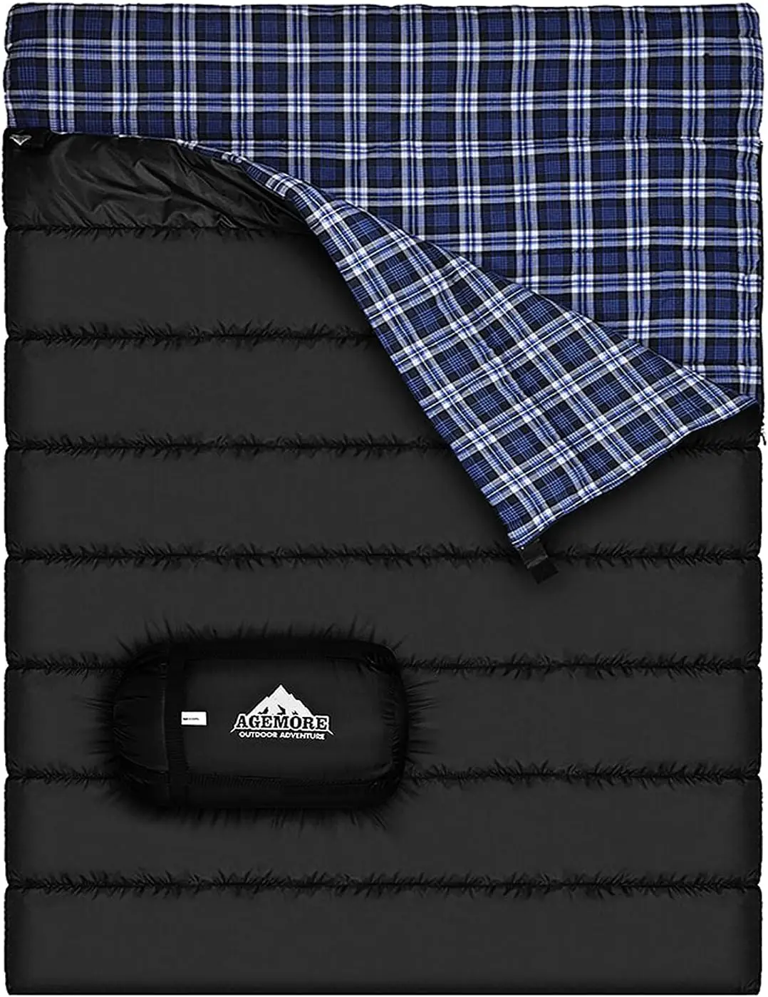Cotton Flannel Double Sleeping Bag for Camping, Backpacking Or Hiking. Queen Size 2 Person Waterproof Sleeping Bag for Adults