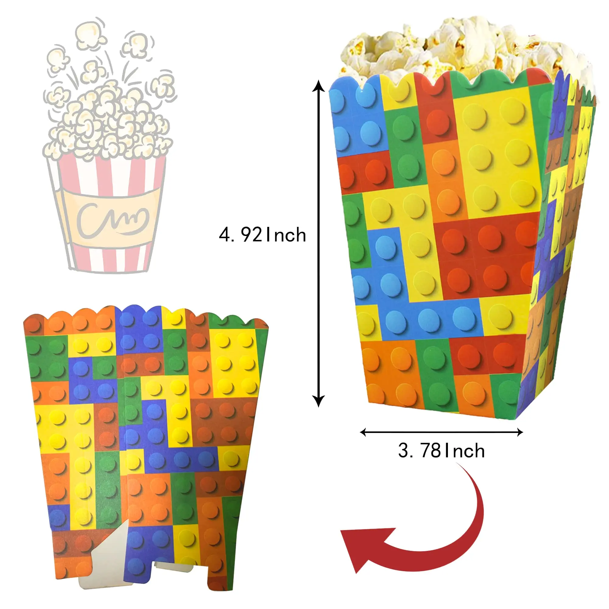 6/12/18 stücke Baustein Popcorn Boxen Alles Gute Zum Geburtstag Party Kinder Jungen Gefälligkeiten Candy Box Popcorn Boxe Dekorationen Veranstaltungen liefert – Detail 6