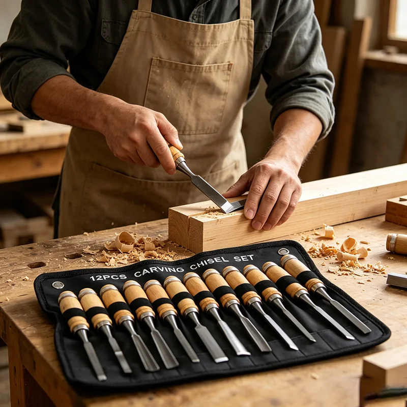 Woodworking Chisel Set 12 Pcs Hand Carving Chisels Portable Wooden Handle Chisel  Professional Turning Tools Kit Multifunctional