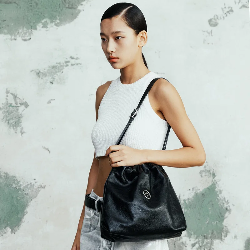 GROTTO Fashion 2025 New Luxury Genuine Leather Garbage Bag Small Casual Single Shoulder Crossbody Soft Bag Classic Lightweight