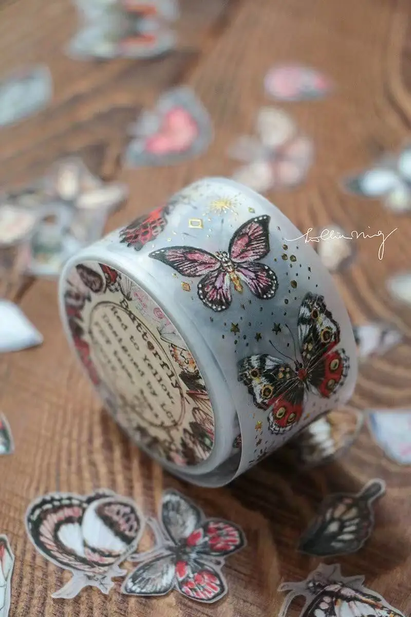 LCN Studio Nastro PET Washi vintage da rosso a giallo verde a viola con farfalla per la creazione di cartoline Adesivo decorativo per scrapbooking fai da te