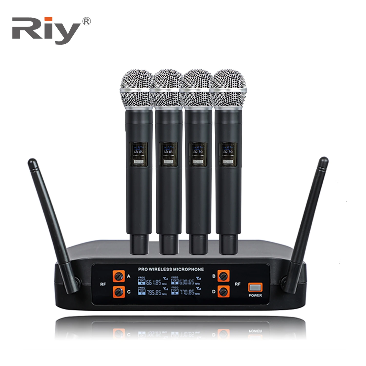 GLXD4-4 Half Metal Wireless Handheld Dynamic Microphone with LED Lights for Karaoke Speech Church Use-Lightweight 4 Channels