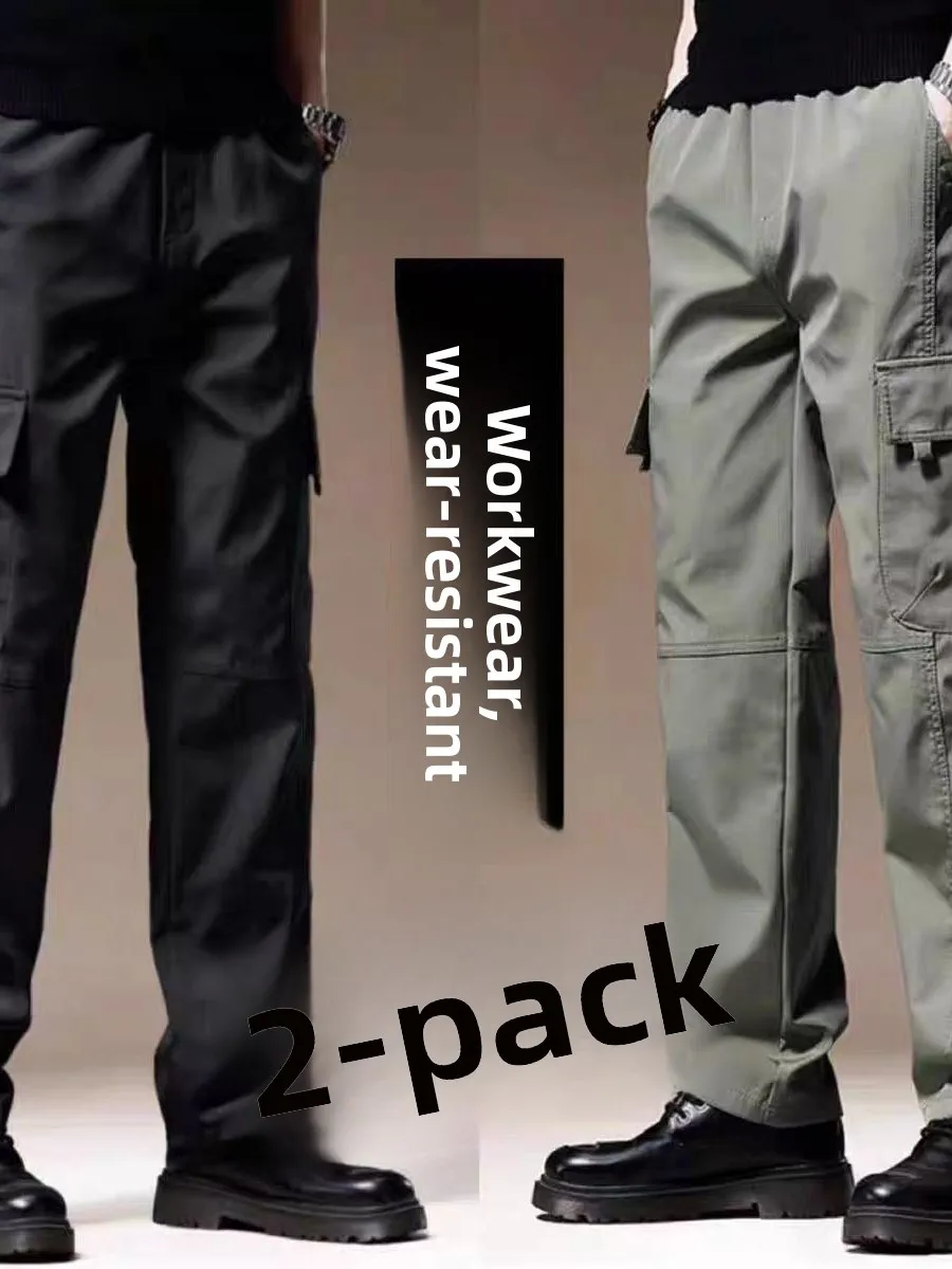 Loose Straight Leg Casual Work Trousers for Men Ice Silk Trousers Wear Resistant Dirt Proof Elastic Waist Work Long Trousers