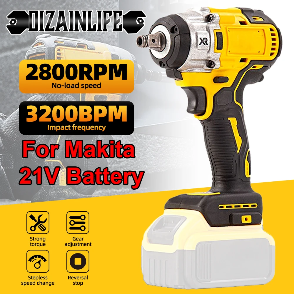 320N Cordless Electric Impact Wrench Brushless High Torque Electric Wrench Hand Drill Socket Power Tool for Makita 21V Battery