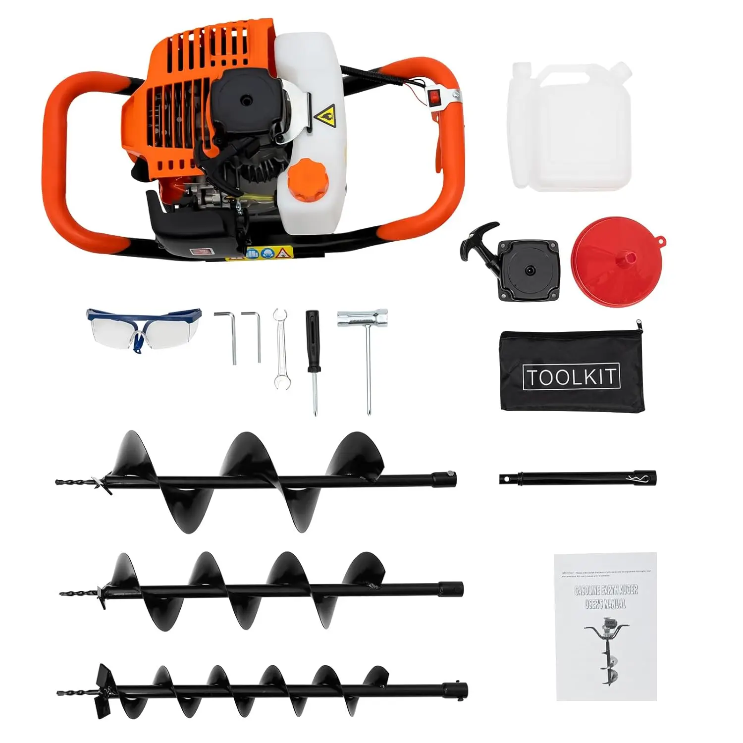 2-Stroke 52CC Gas Powered Post Hole Digger, Earth Auger with 3 Drill Bits (4