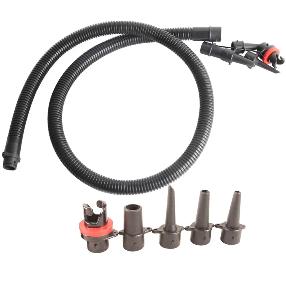 PVC-Luftpumpenschlauch und Anschluss-Set, 1,2 m, aufblasbarer Schlauch mit 5 Düsengrößen für Kajak, Paddle-Board, SUPs, Surfbrett, Handpumpe