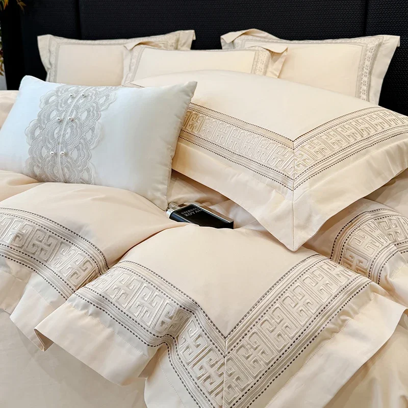 Sateen Egyptian Cotton Hotel Solid Bedding Set Bed Linens Sheet Pillowcase Blanket Cover Set Underwear