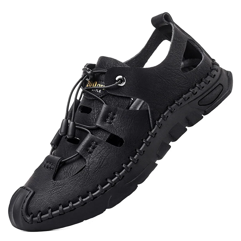 Summer High Quality Men's Fashion Trend Sandals Outdoor Breathable Massage Sole Anti slip Sandals Men's White Sandals Leather
