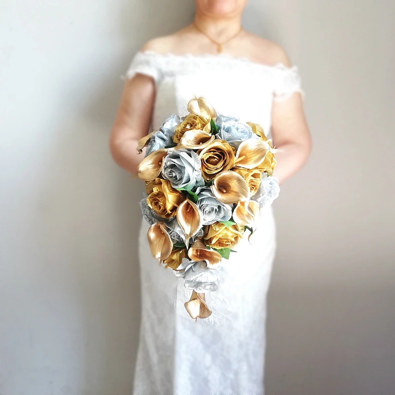 whitney-wedding-supplies-wb23017-special-artificial-gold-rose-cascading-bouquet-for-the-bride-silver-grey-flowers-ramos-de-novia