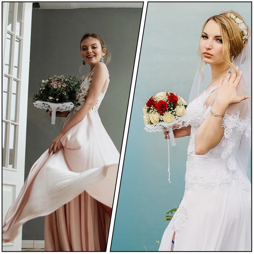 

3 комплекта держателей для цветочных букетов: кружевные ручки для свадебных букетов, держатели для букетов ручной работы, для самостоятельного оформления цветочных композиций на свадьбу