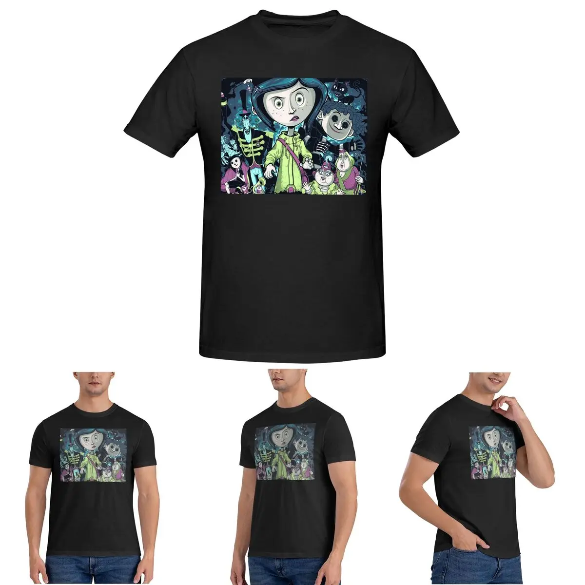 

Coralines Halloween Cartoon Anime T-Shirt for Men Cotton Plus Size T Shirts Men's Short Sleeve Crew Neck Summer Clothes Tops