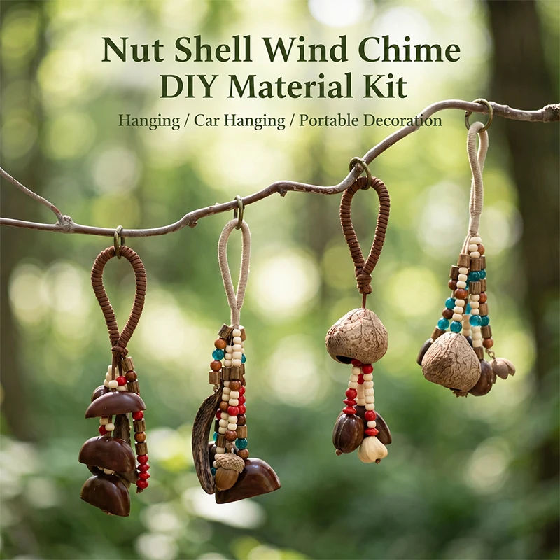 DIY Nussschalen-Windspiel Material-Set Handgemachte Waldglocke Hängende Dekoration Holzperlen Auto- und Heimdekoration Handwerks-Geschenk