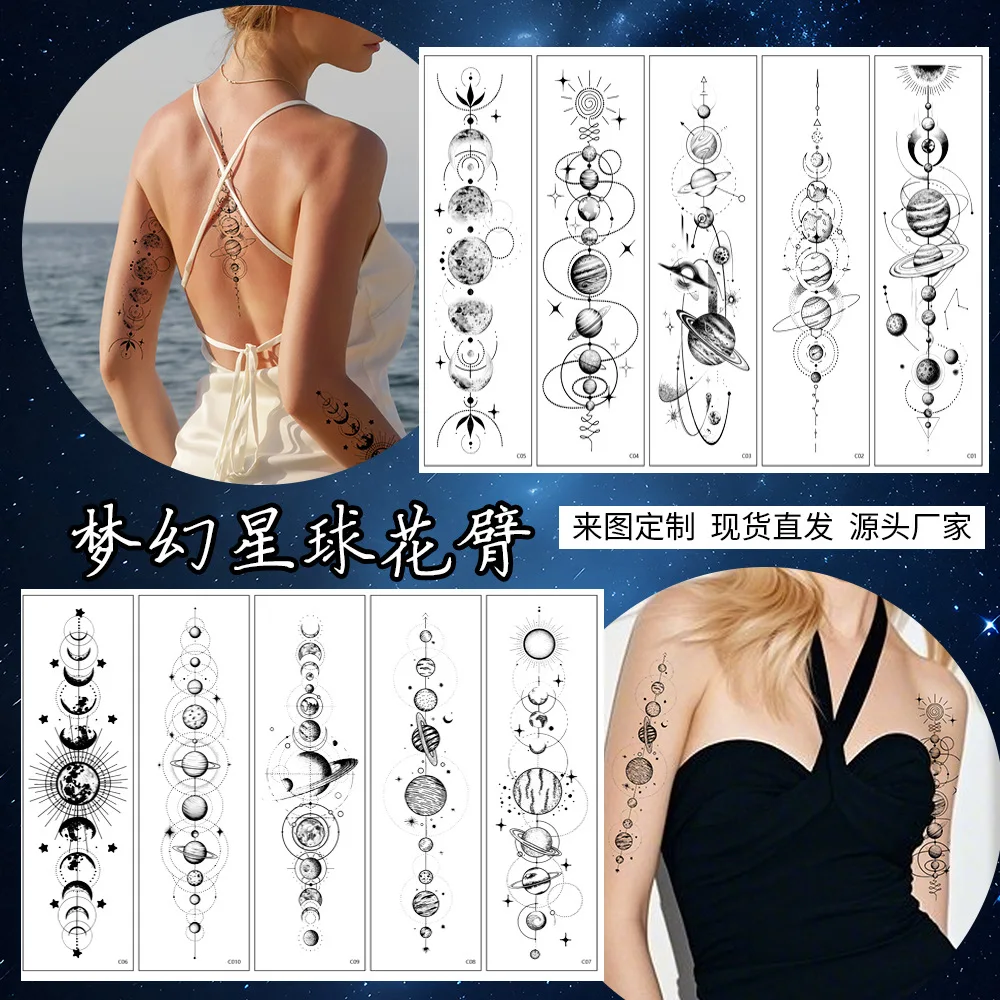 10 Sheets Dreamy Galaxy Planet Temporary Tattoos Star Chain Design For Women Sexy Arm Back Thigh Garter Waterproof