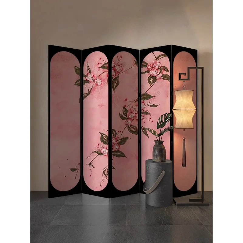

Pink entrance entrance background wall new Chinese-style home screen partition office multi-function folding screen occlusion