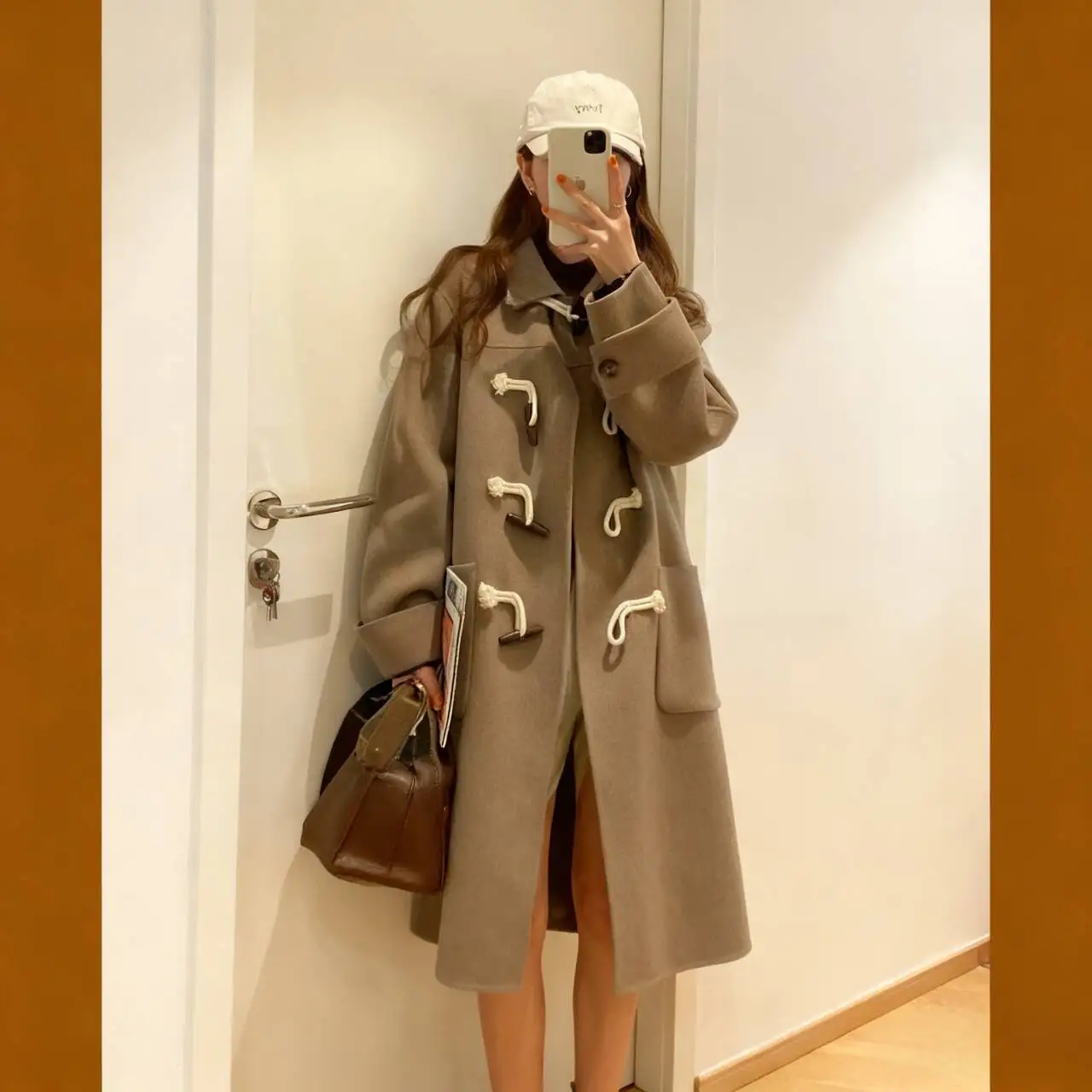 

Wool Blend Coats Womens Woolen Coat Crafted Beige Autumn Herringbone Blended Adjustable Waist-Fitted Stand-Up Collar Balloon Ins