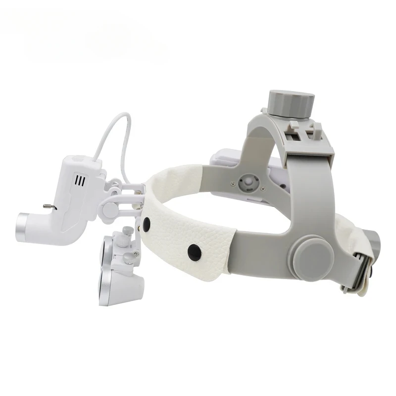 Light-guided, magnifying headlamp with headlamp, operating headlamp, clinical dental earmuffs