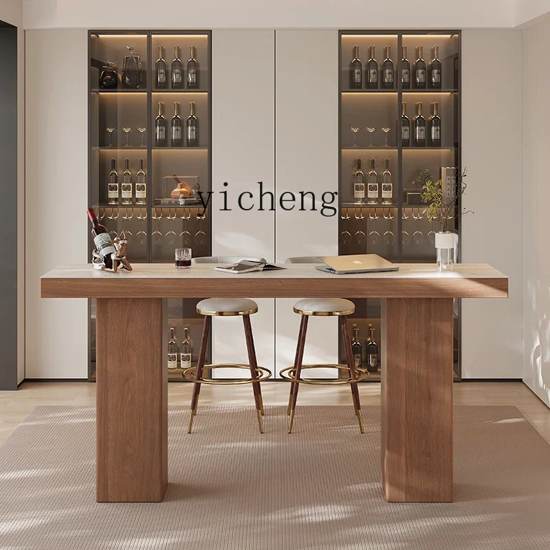v9.7- French antique travertine rock slab bar table household open kitchen partition integrated table