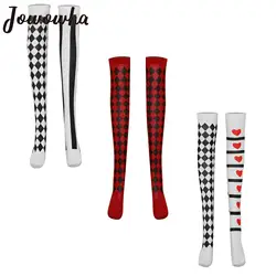 Womens Argyle Card Pattern Thigh High Stockings Stripes Contrast Long Socks Witch Crazy Clown Cosplay Costume Accessory Clubwear