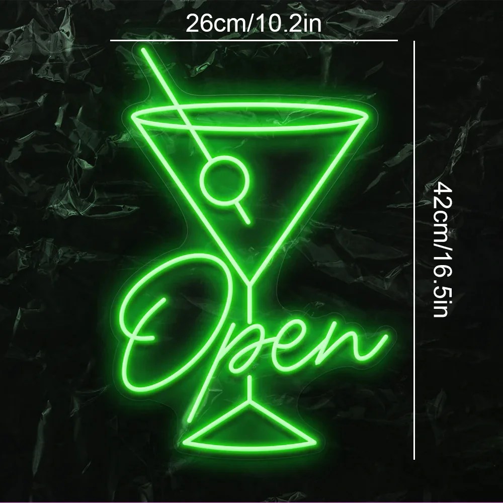 Cocktail Open Neon Sign para Wall Decor, Luzes LED, Decoração do Quarto, Bar Lamp, Club Party, Home Bars, Loja de Negócios, Lâmpada de Parede Regulável