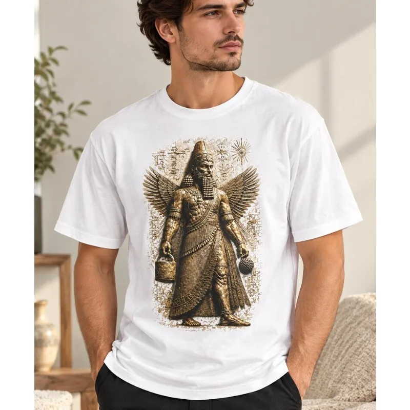 Ancient Mesopotamia Winged King Cuneiform Graphic T Shirt Unisex Sumerian Mythology Short Sleeve Casual Tee
