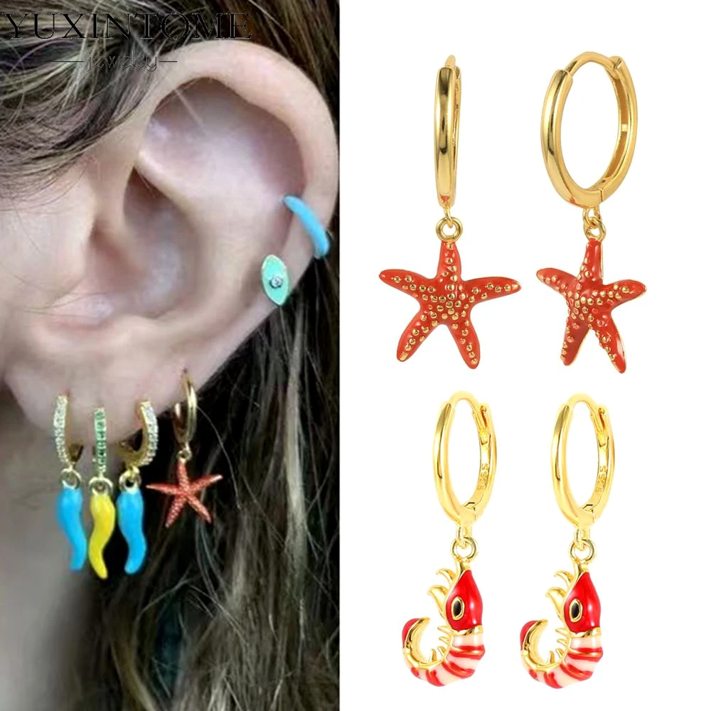

925 Sterling Silver Ear Needle Fashionable Luxurious Hoop Earrings Unique Lobster Starfish Design Women's Earrings Jewelry Gift